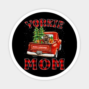 Christmas Yorkie Mom Santa Hat Truck Tree Plaid Dog Mom Christmas Magnet